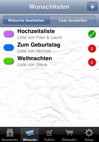 V-Liste (für Geschenke, Wünsche, ToDos und Shopping)スクリーンショット