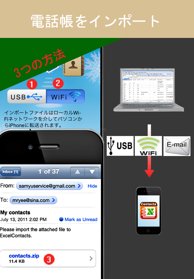 連絡先<->Excel Liteスクリーンショット