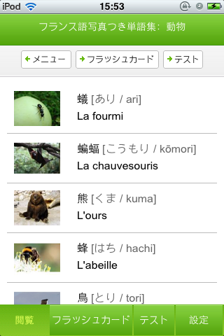 フランス語フラッシュカードスクリーンショット