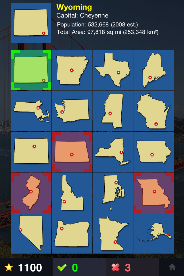 The 50 States – アメリカ合衆国50州の形と首都・州旗スクリーンショット