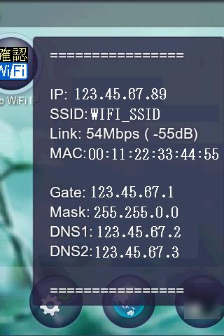 Wi-Fiの IPアドレスやSSIDなどの情報を表示スクリーンショット