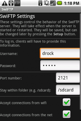 SwiFTP FTP Serverスクリーンショット