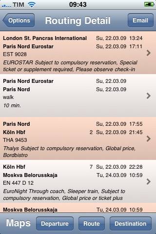 iRailヨーロッパの鉄道時刻表スクリーンショット