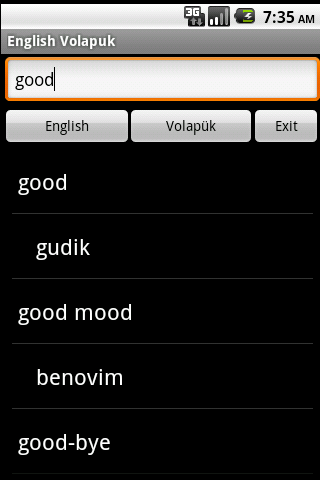 英語Volapükは、辞書スクリーンショット